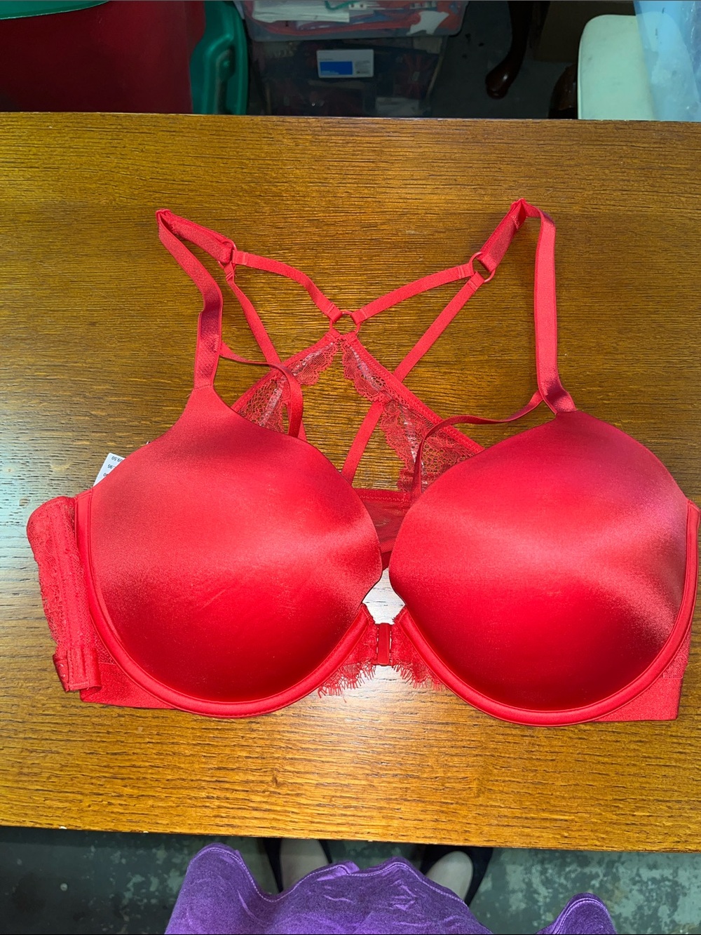 Victoria's Secret Very Sexy Push-up Red Satin Padded Bra with Lace Razorback